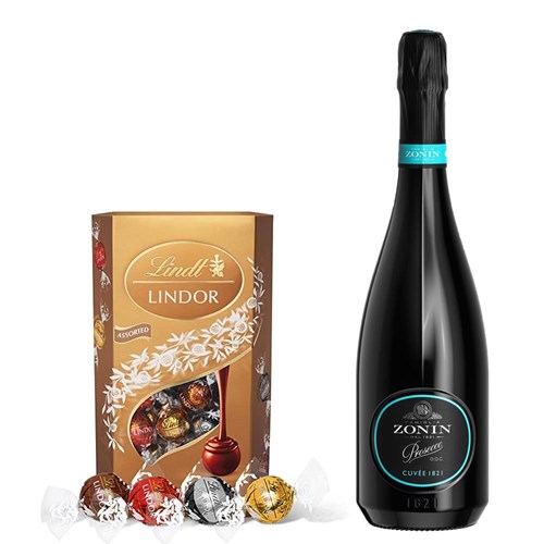 Zonin Prosecco Cuvee DOC 1821 With Lindt Lindor Assorted Truffles 200g